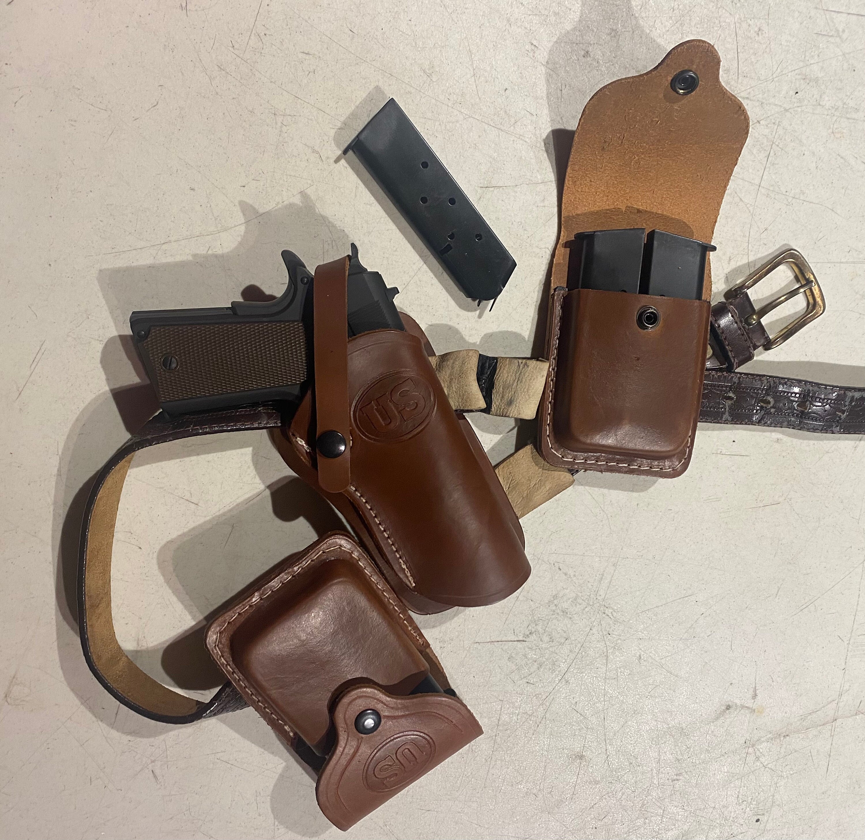 Western Leather Wild Bunch Style Holster Fits Colt Springfield Ruger RIA Remington Taurus 45 Model 1911