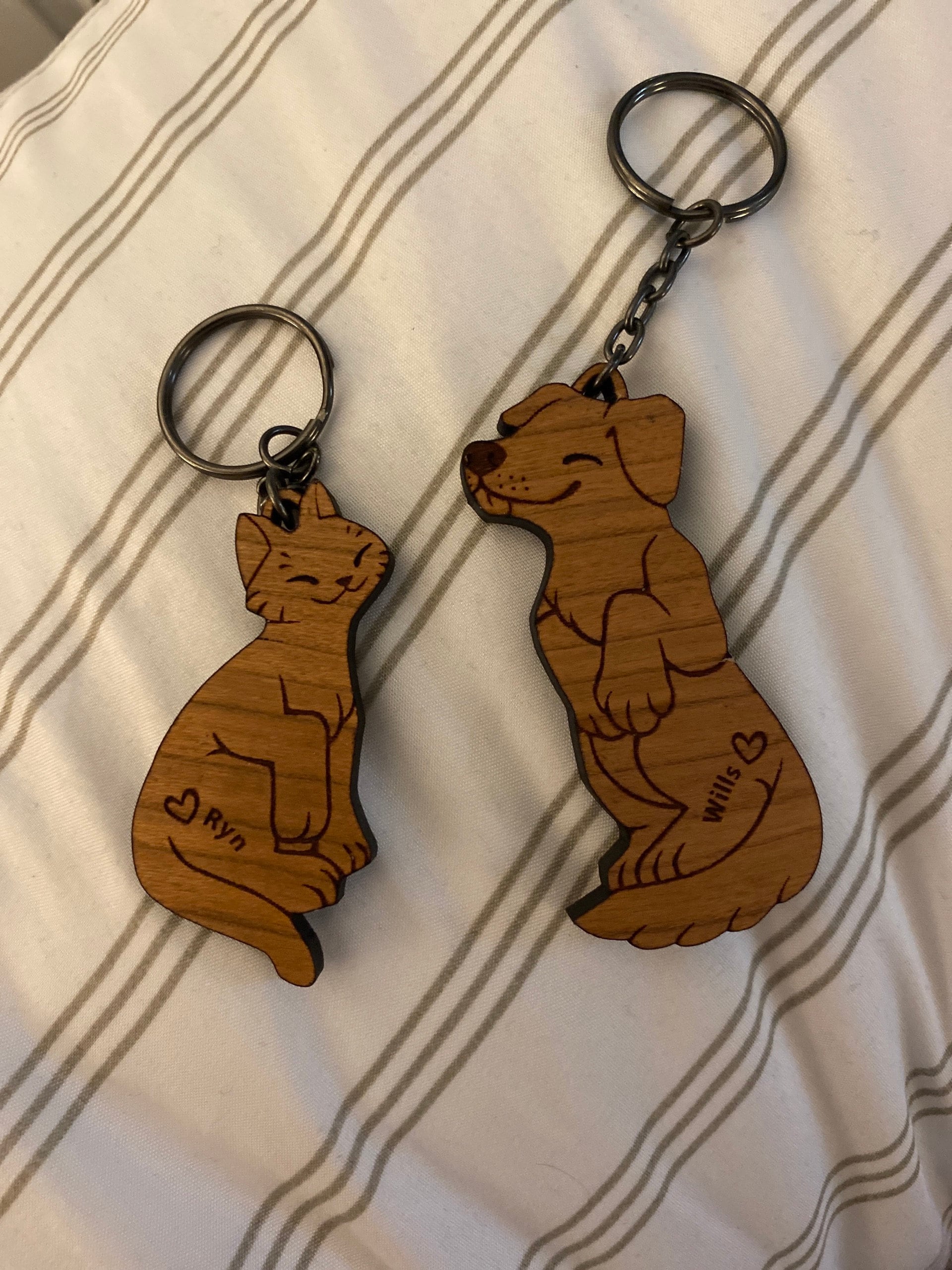 Dog and Cat Couple Keychains - Friendship or Relationship matching wooden keychain set
