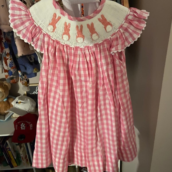 Easter Bunny Smocked Purple Striped Dress main image 0