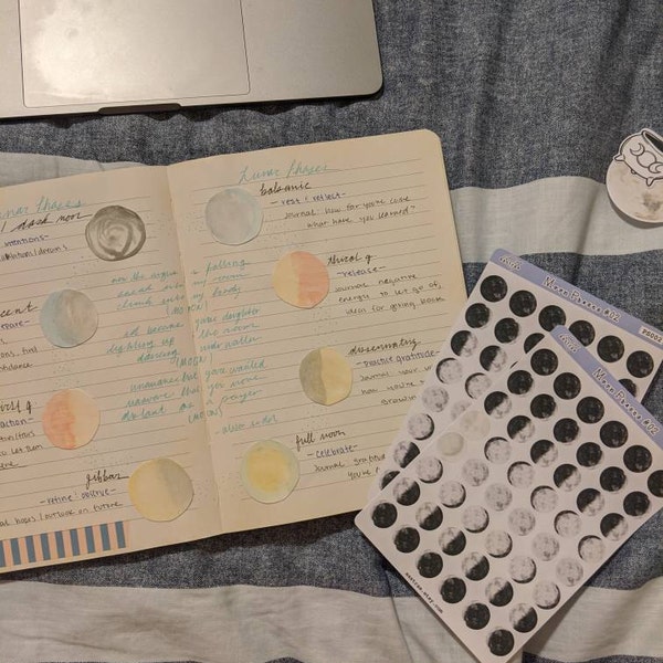Moon Phase Watercolor Planner Stickers, Lunar Cycle Moon Stickers for ...