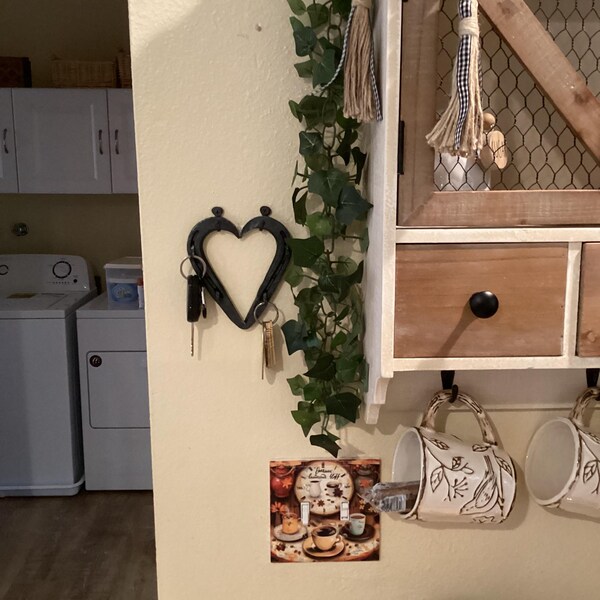 Heart Wall Key Hanger, Hand Forged Horseshoe Heart, Key Holder ...