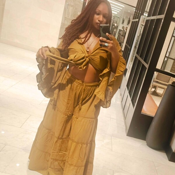 Boho Two-Piece Long Sleeve Top and Wide-Leg Pants Set main image 1