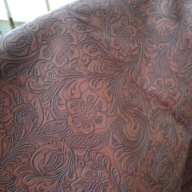 Copper Vintage Western Floral Pu Leather Fabric / Sold By The Yard/DuroLast  ®