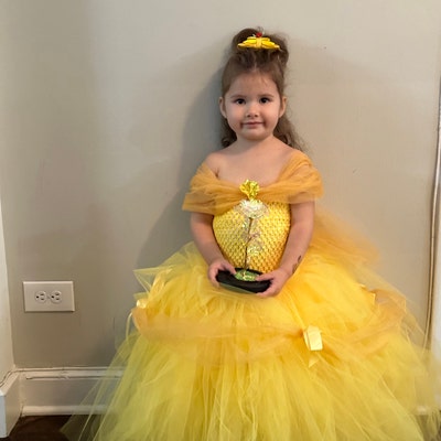 Girl Belle Halloween Wedding Princess Birthday Flower Gown Tutu Yellow ...
