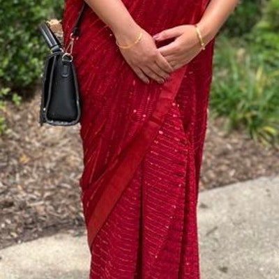 Ruffle Ready-to-Wear Faux Georgette Saree with Pearl Lace Border & Digital Print