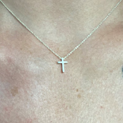 Dainty, Small Cross Pendant simple Minimalist Necklace tiny Sterling ...