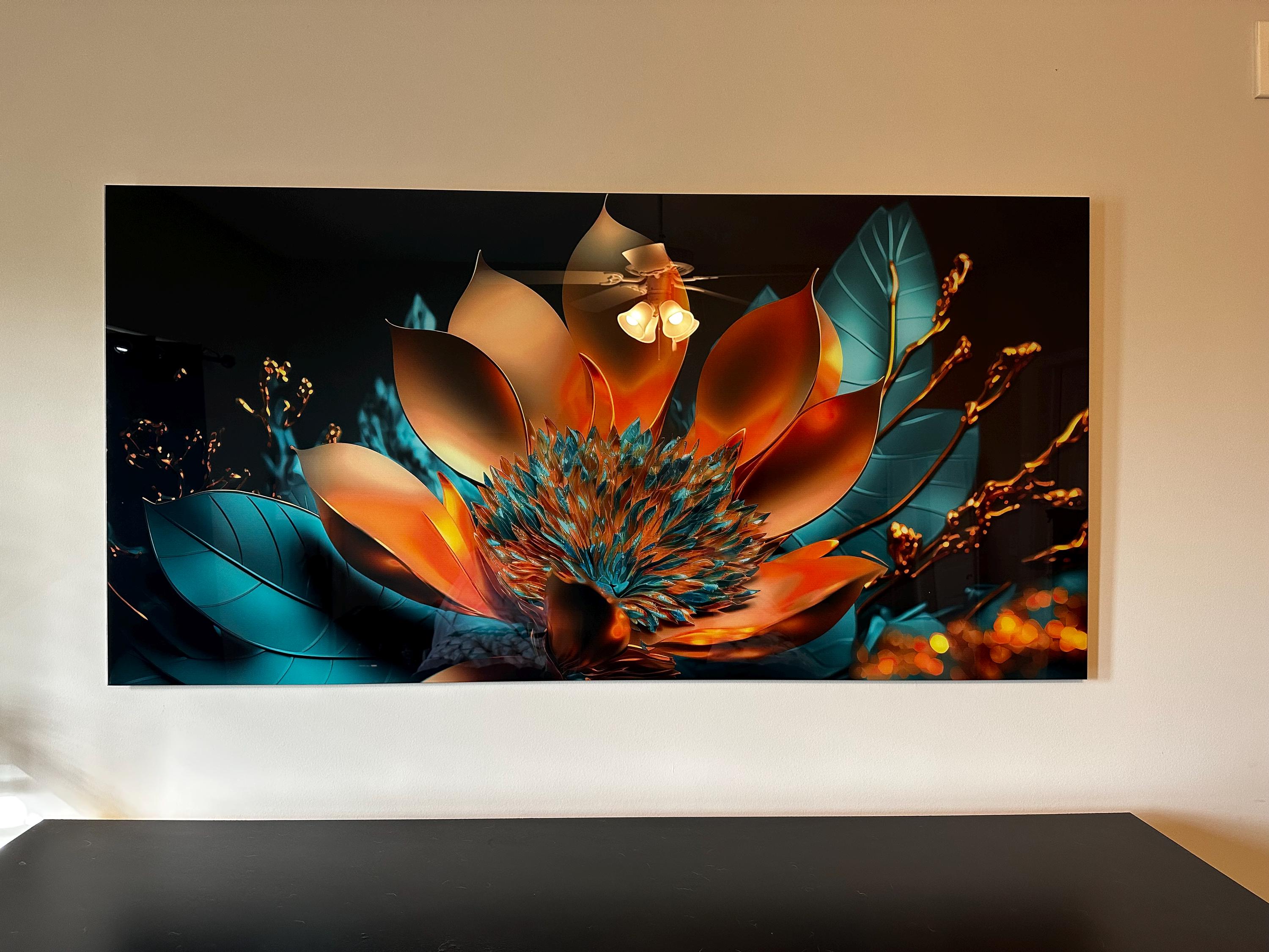Tempered Glass Wall Art, Extra Large Wall Decor, Living Room Home Decor, Flowers Glass Painting, Decor for Bedroom, Housewarming Gift