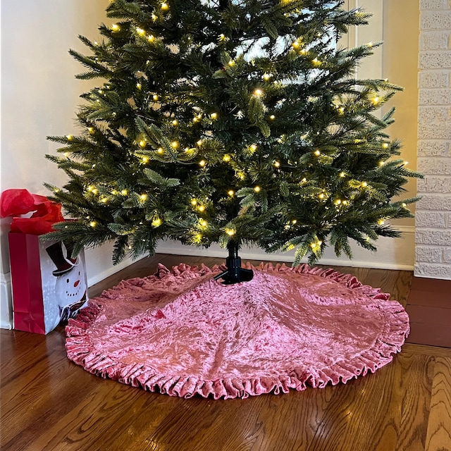 Gonna Per Albero Di Natale In Velluto Nero, 122 Cm, Glitterata, Gonna