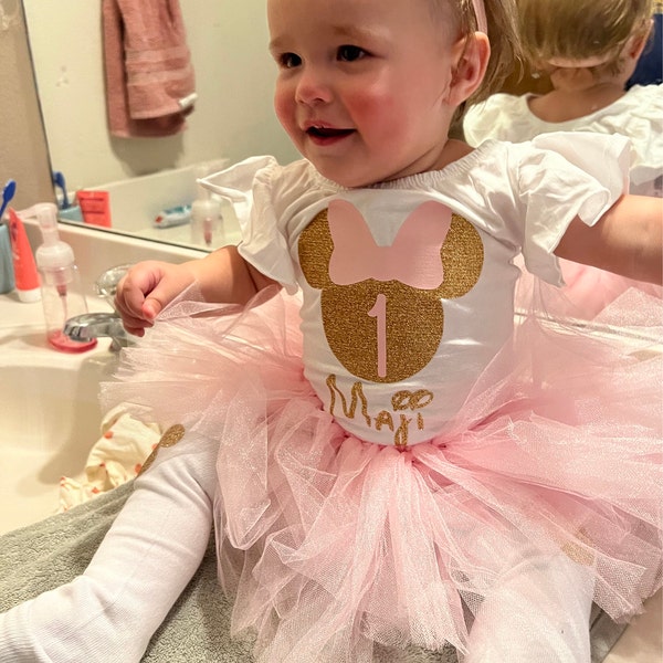 Personalized Pink and Gold Minnie Mouse Outfit 1st Birthday Minnie ...