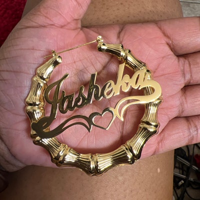 thumbnail image 2 of Personalised 14K Gold Plated Large Hoop Name Earrings – Any Name – 3 Inch 2 of 3