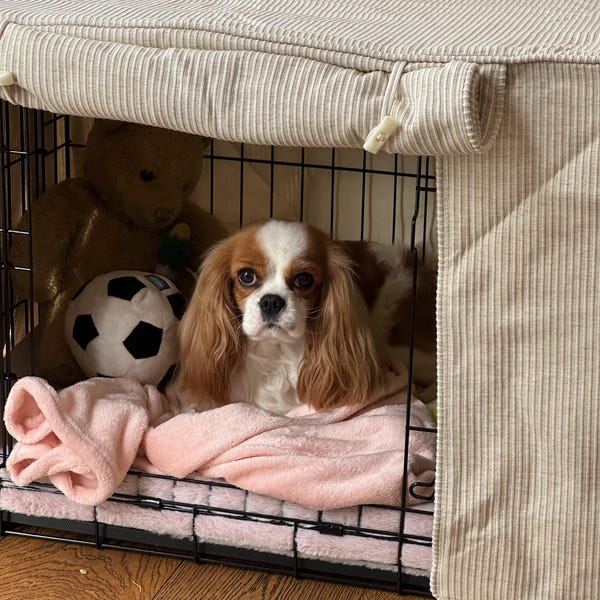 Picture of Deluxe Dog Crate Covers Made to Measure in a Timeless Natural Striped ...