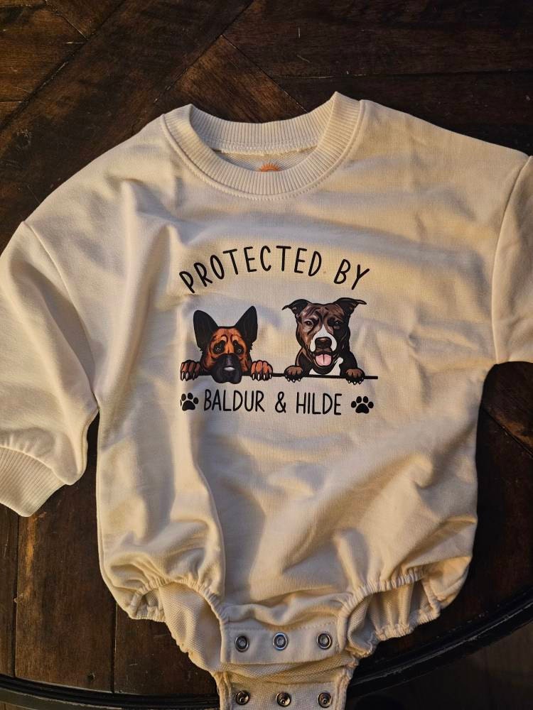 Custom Pet Portrait Protected By Baby Romper, Personalized Puppy Romper for Boys and Girls, Baby Pet Lover Outfit,Custom Baby Gift with Name