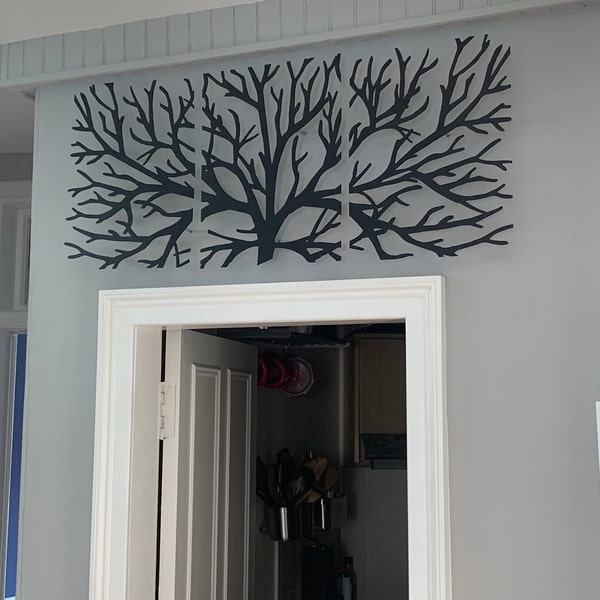 Metal Wall Art Decor 3D Sculpture 3 Piece Tree Brunch Modern Fireplace ...