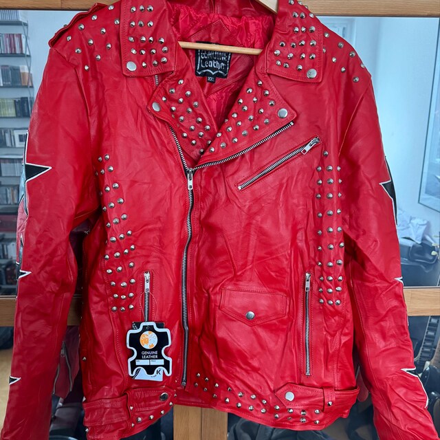 Hand-painted Graffiti Punk Leather Biker Jacket - Spiked Gothic