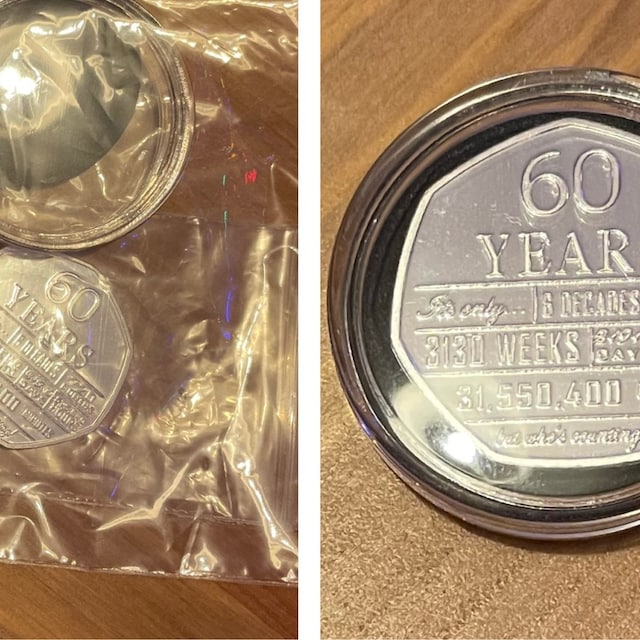 The Commemorative Coin Company Souvenir commémoratif de 60e anniversaire en argent 999 dans une capsule Idée cadeau unique 60 ans 60 ans 60 ans 60 ans 60 ans 60 ans