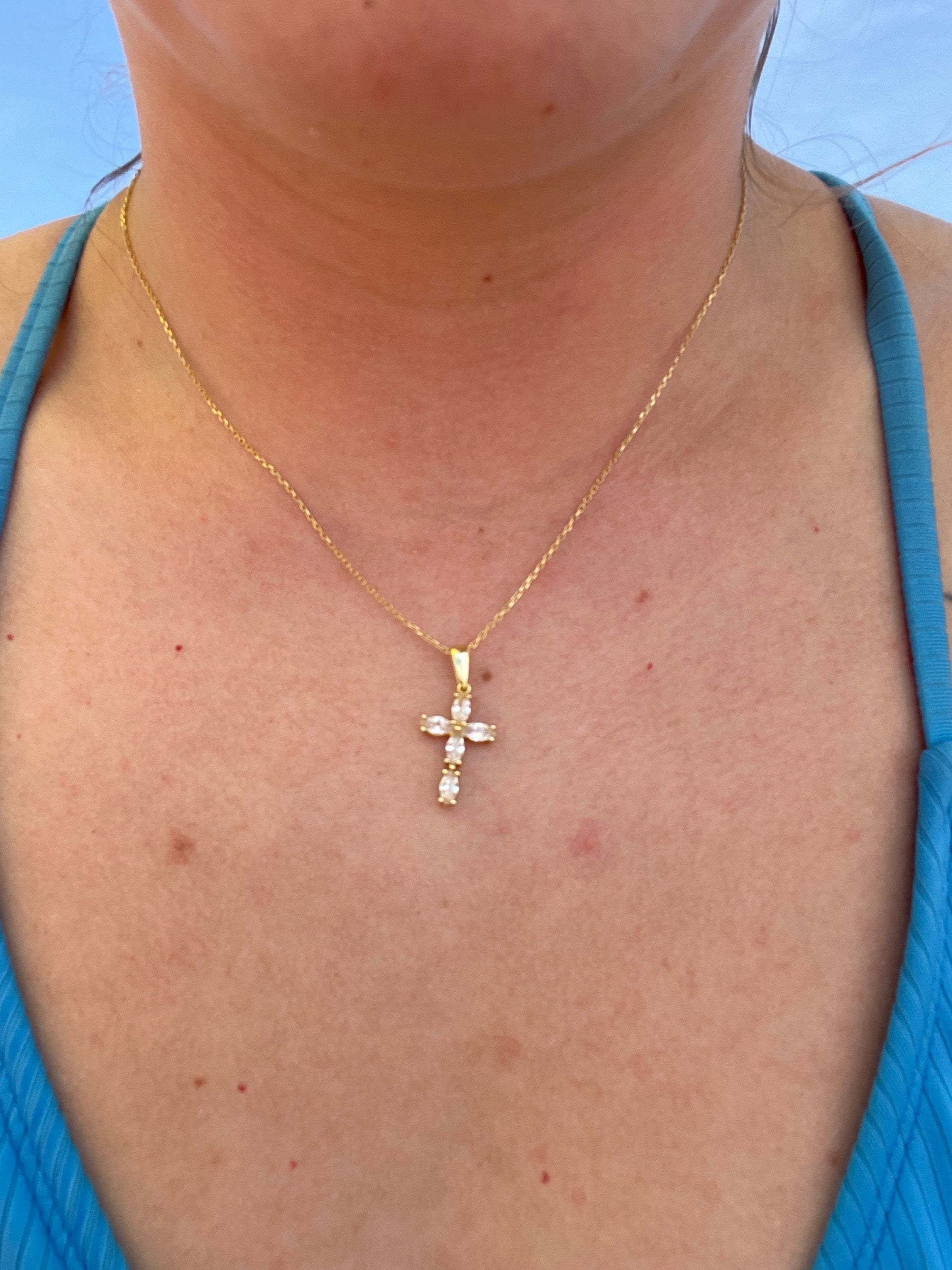 Sterling Silver Cross Necklace, Dainty Cross Pendant, Cubic Zirconia Cross Necklace, Gift Cross Pendant, Religious Charms, Christian Gifts