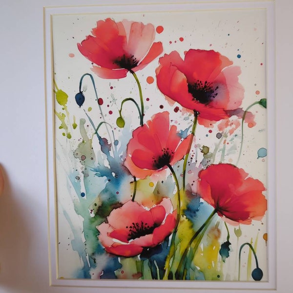Red Poppy Flowers Watercolor Art Print Floral Artwork Farmhouse Wall ...