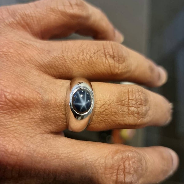 925 Sterling Silver Natural Blue Chalcedony Gemstone Jewelry Ring (US