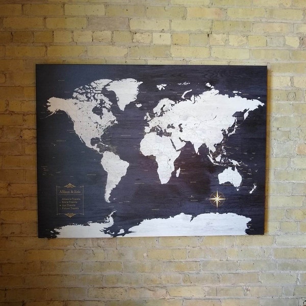 Push Pin Travel Map, Large World Map Canvas, World Map With Legend ...
