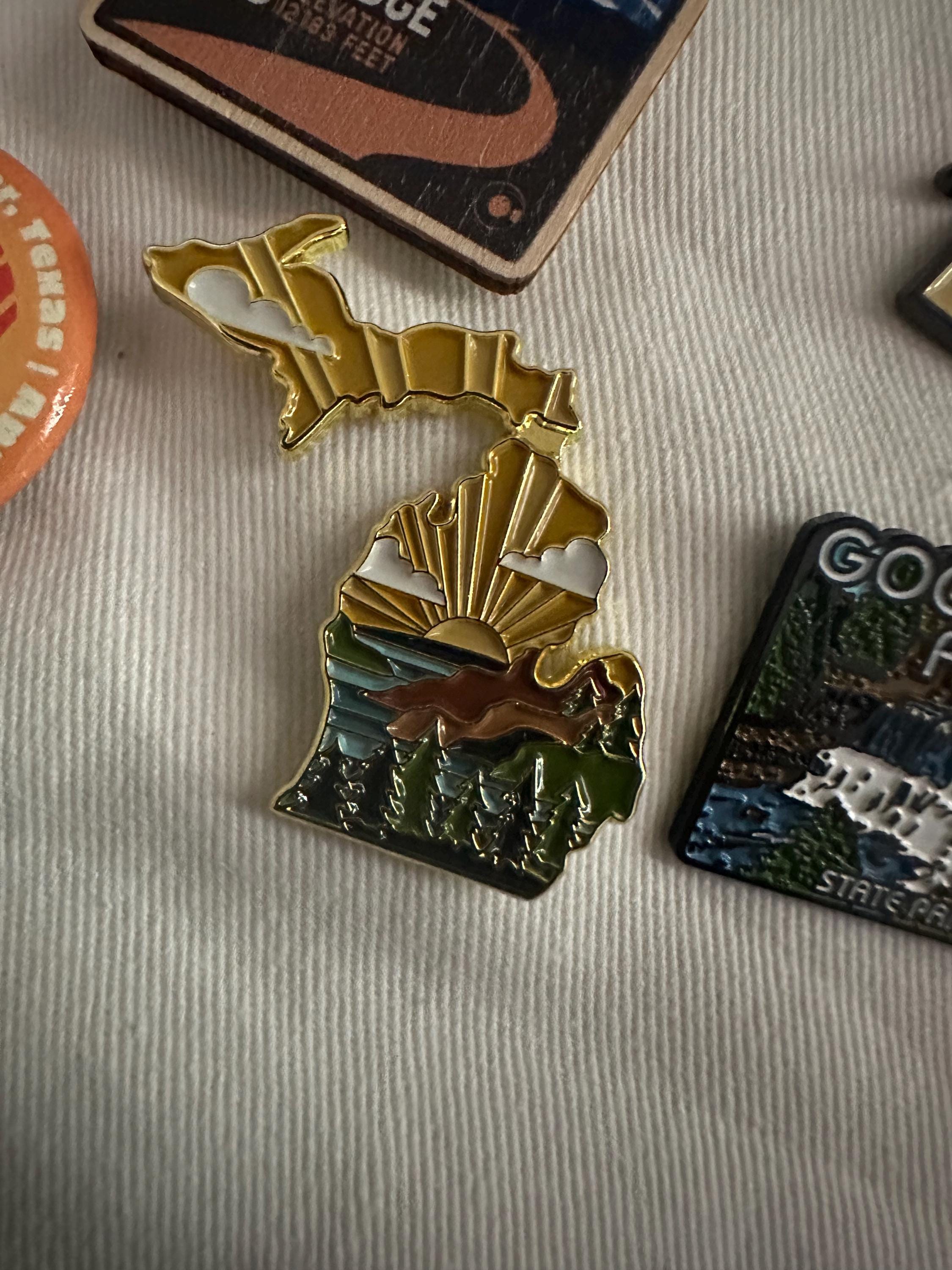 Michigan Enamel Pin | Gold Soft Enamel Pin | Illustrated United State Pin | Butterfly Clasp | 1.25&quot;