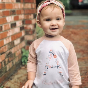 Personalized Floral Toddler 3/4 Raglan Custom Toddler Shirt | Etsy