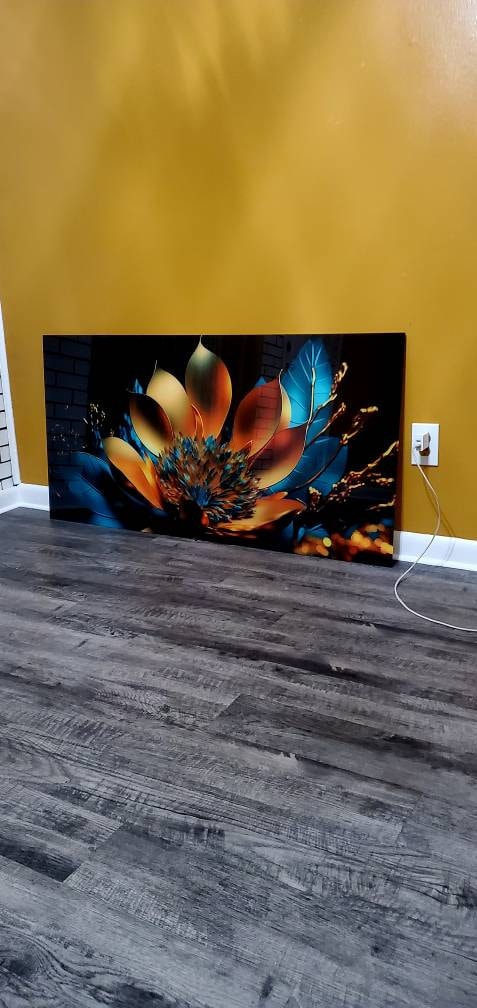 Tempered Glass Wall Art, Extra Large Wall Decor, Living Room Home Decor, Flowers Glass Painting, Decor for Bedroom, Housewarming Gift
