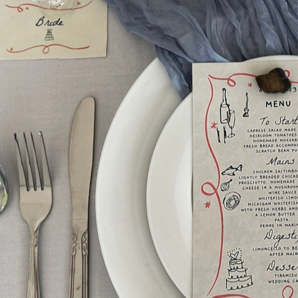 MENU + PLACE CARD Template | Hand Drawn & Handwritten Scribble ...