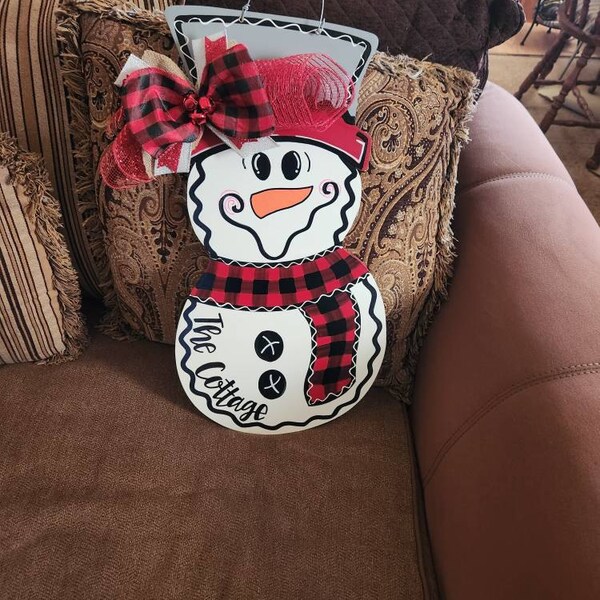 Christmas Door Hanger, Winter Door Hanger, Snowman Door Hanger, Buffalo ...