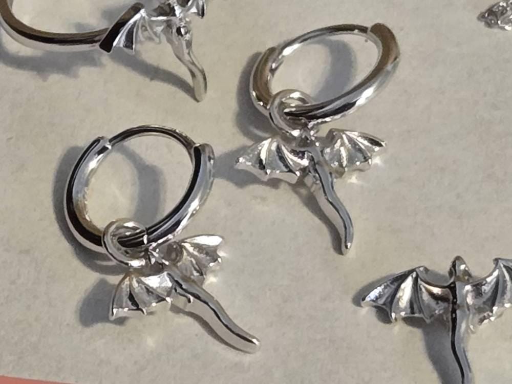 Tiny Dragon Huggie Hoop in Sterling Silver, Silver or Gold or Rose Gold, Dagon Dangle Hoop Earrings, Detachable and Interchangeable