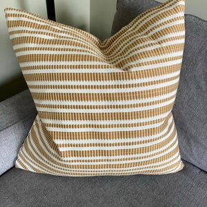 Jennifer Shorto- Petrel In Blue Natural Linen Patchwork Modern Pillow Cover - Blue and Tan Arts and Craft style