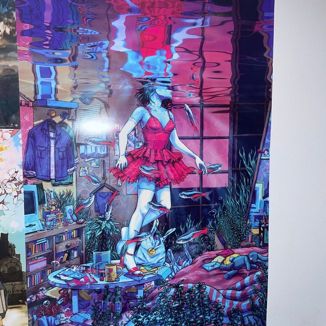 Sinking/floating Perfect Blue 12x18, 16x24 Poster Art, Fish, Bedroom,  Underwater, Satoshi Kon, Movie, Anime, Girl, Illustration, -  Norway