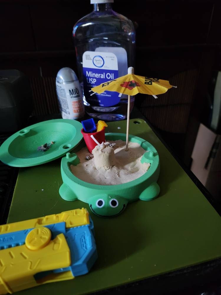 Mini Turtle Sandbox with Sand & Mini Tools - Sensory Zen Garden, 90s Nostalgia, 90s Toys, Office Decor, 4.5&quot; Small Size