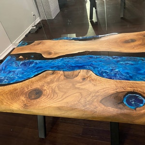 Dark Walnut Wood Metallic Blue River Epoxy Resin Dining Table - Etsy