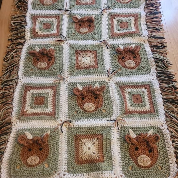 Highland Cow Granny Square Crochet Pattern With Video: Farm Animal Baby ...