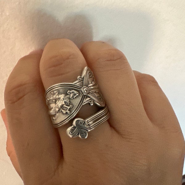 Yellow Jasmine Sterling Spoon Ring, Art Nouveau Spoon Ring, Floral ...