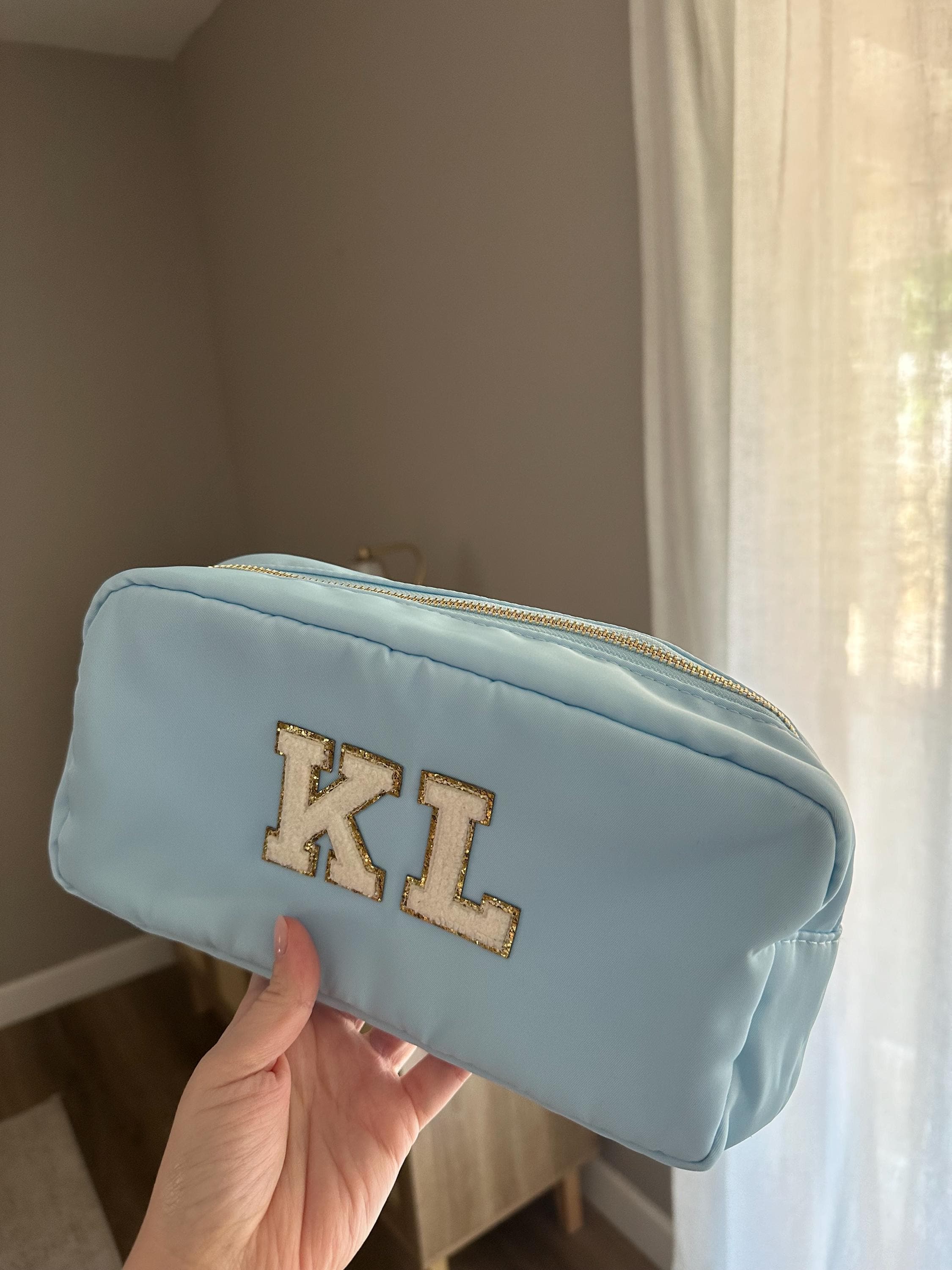 Cosmetic Bag - Makeup bag- Travel Bag- Bag with Patch- Customized Bag- Bridesmaid Gift- graduation gift- college bag- game day