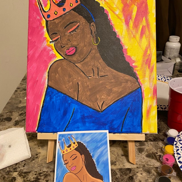 Kneeling Queen Pt 1 Pre Drawn Canvas for Painting, Sip and Paint Canvas,  Art Act