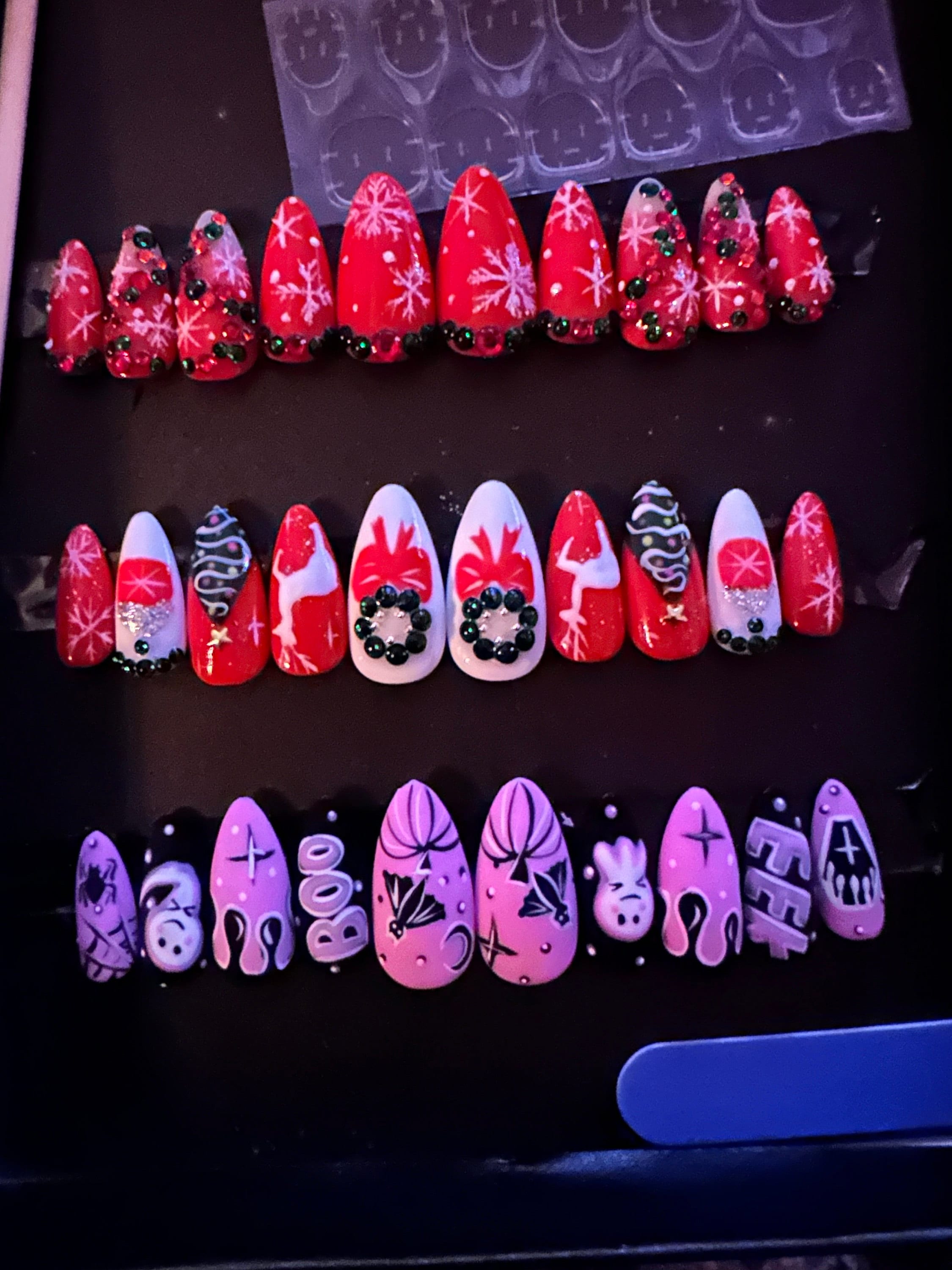 Midnight Magic Fake Nails | Black Pink Halloween Special Press On Nails Stiletto | Hand-made Glue On Nails | Luxury Fake Nails HA4