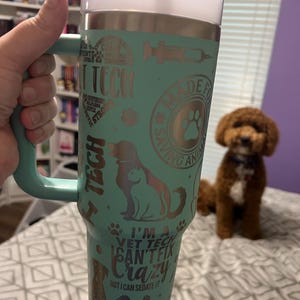 Vet Tech Engraved Tumbler | Cup Holder Friendly Travel Mug | Vacuum Insulated Large Water Bottle | Veterinarian Gift | Dog Cat Doctor