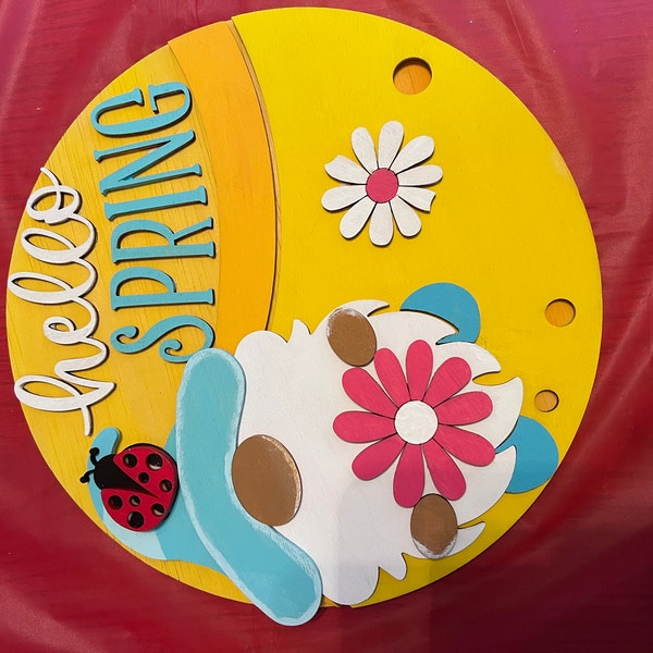 Hello Spring Gnome Door Hanger SVG - Spring Welcome Sign Svg - Spring ...