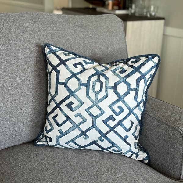 Luxury White Velvet Pillow Cover With French Blue Fringe Trim. Parisian ... - Luxurious Penthouse Apartment Throw Pillows