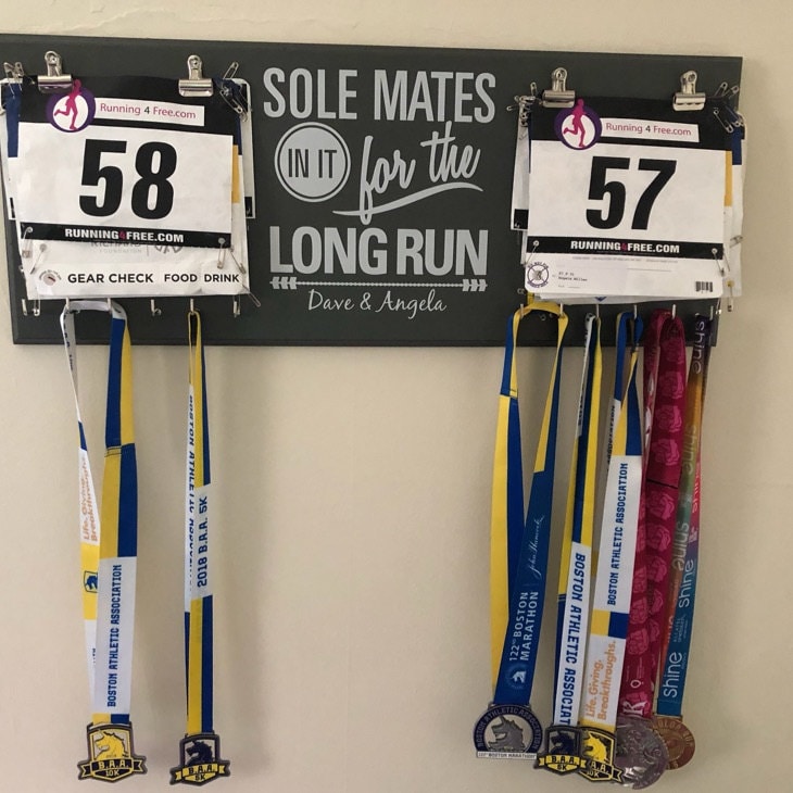 Couples Race Bib Medal Holder - Sole Mates Race MEDAL Bib Display - CUSTOMIZE Name Gift Idea Perfect Couples who Run