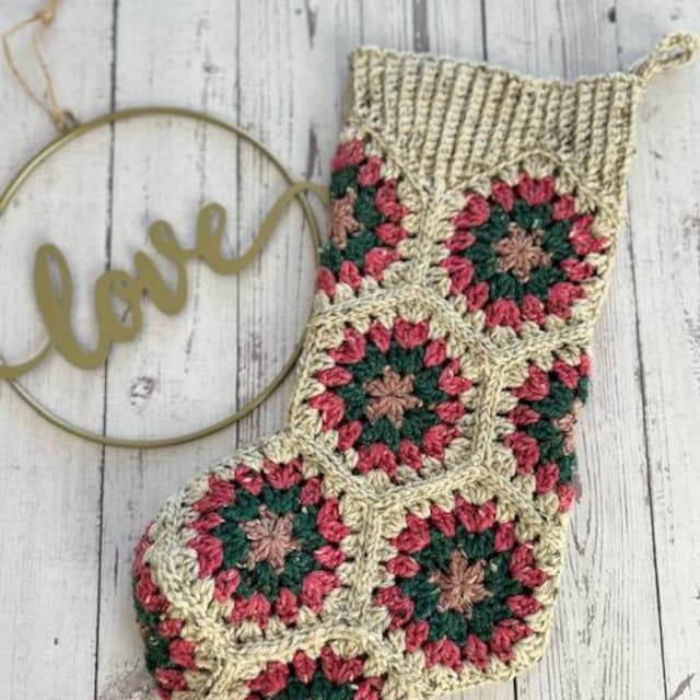 A customer's finished Hexagon Granny Stocking Crochet Pattern