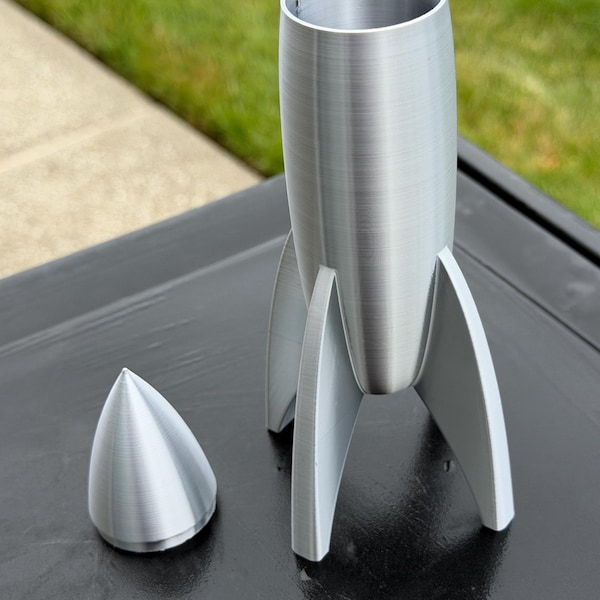Silver Rocket Ship Container, Retro Rocket Ship With Lid and Storage ...