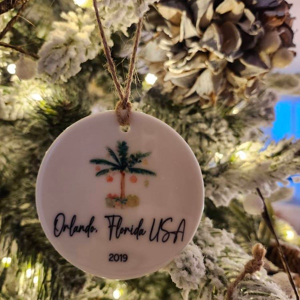 Personalized Christmas Ornament Name and Date or Year Ceramic Custom