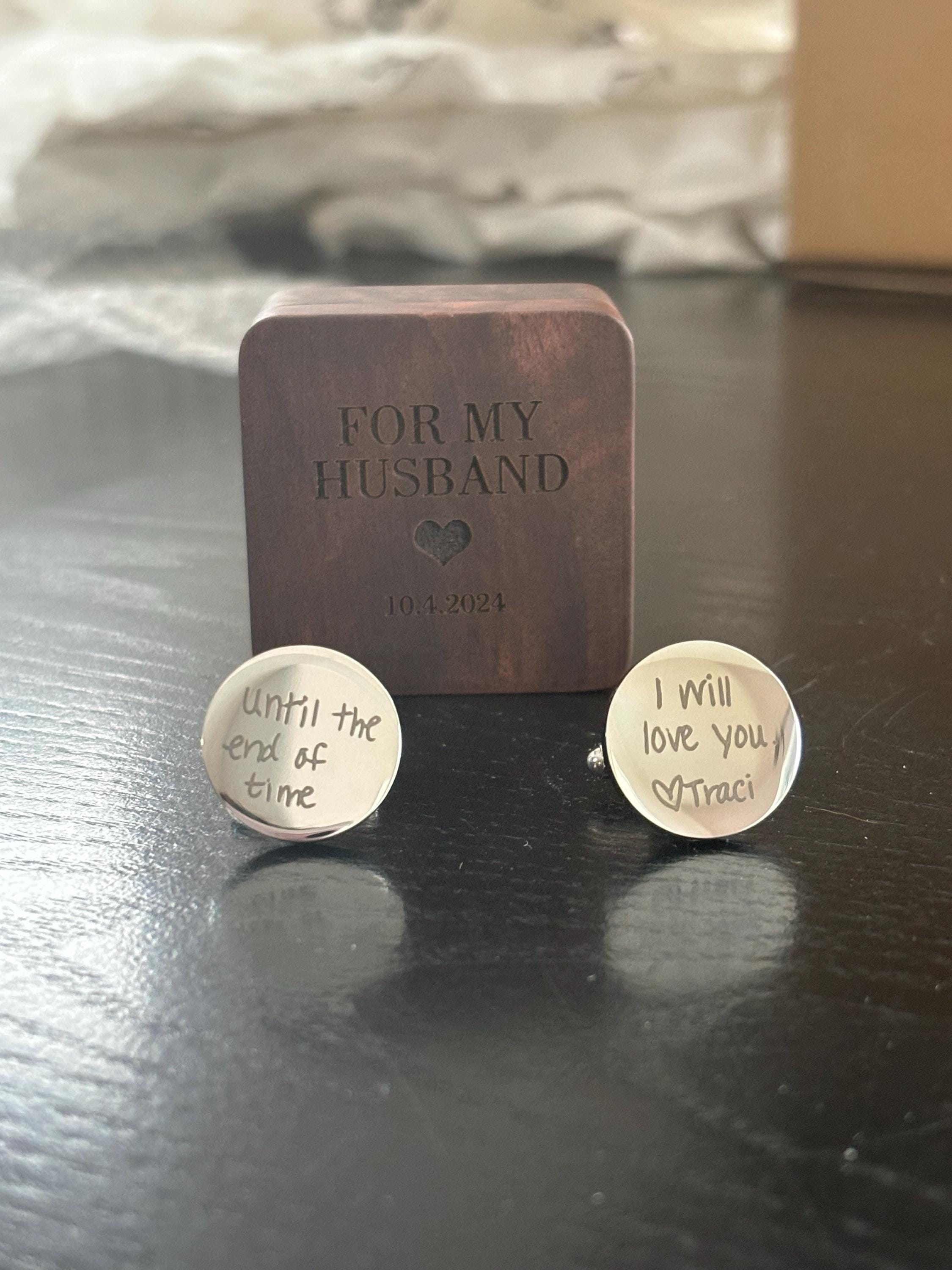 Custom Metal Cufflinks - Engraved Box Optional, Wedding Day Cuff links for Groom Dad Father of the Bride gift, Anniversary Gift for Husband
