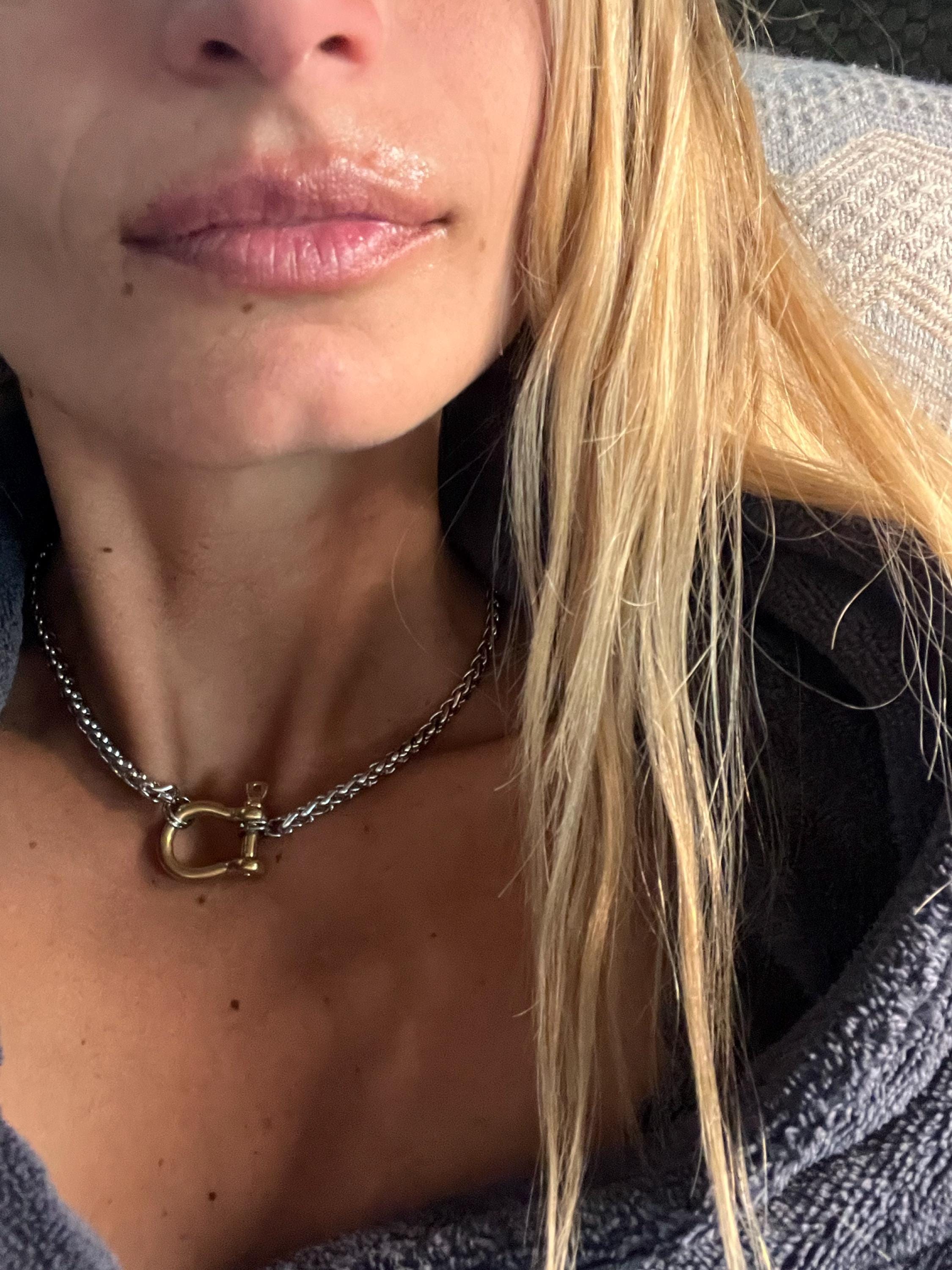 Horseshoe Shackle Stainless Steel Necklace - Chunky Choker Necklace - Bold Necklace - Punk Jewelry - Statement Piece - Carabiner Necklace