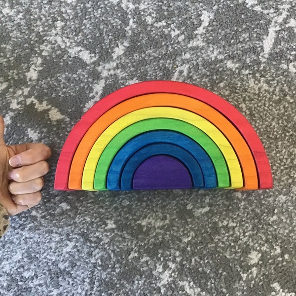 Rainbow Stacker, Rainbow Puzzle Stacker, Wooden Toy, Waldorf Inspired ...