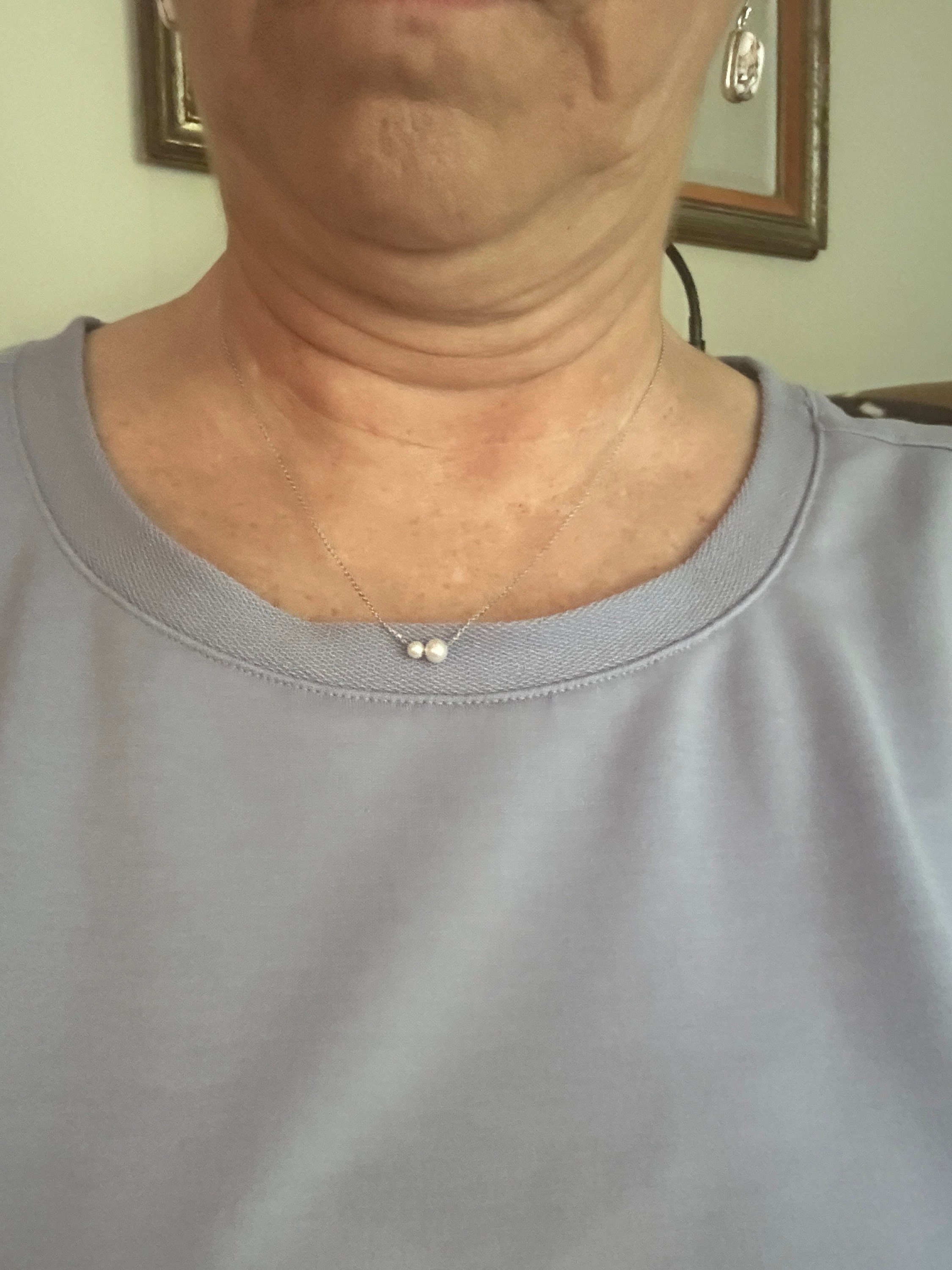 Minimalist Freshwater Pearl Necklace, Sterling Silver 2 Round Pearls Necklace, Bridesmaid Necklace, Daily Pearl Necklace, Bridesmaid Gift