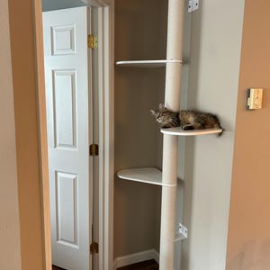 White Tall Cat tree constructor - White Cat tower, Cat stairs, Cat scratcher, Modern Cat wall furniture, Cat scratching post, Gift for cat